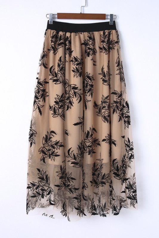 Black lace embroidered maxi skirt sale