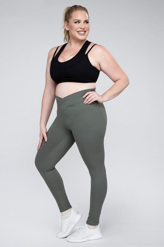 Plus Size V Waist Full Length Leggings Leggings   