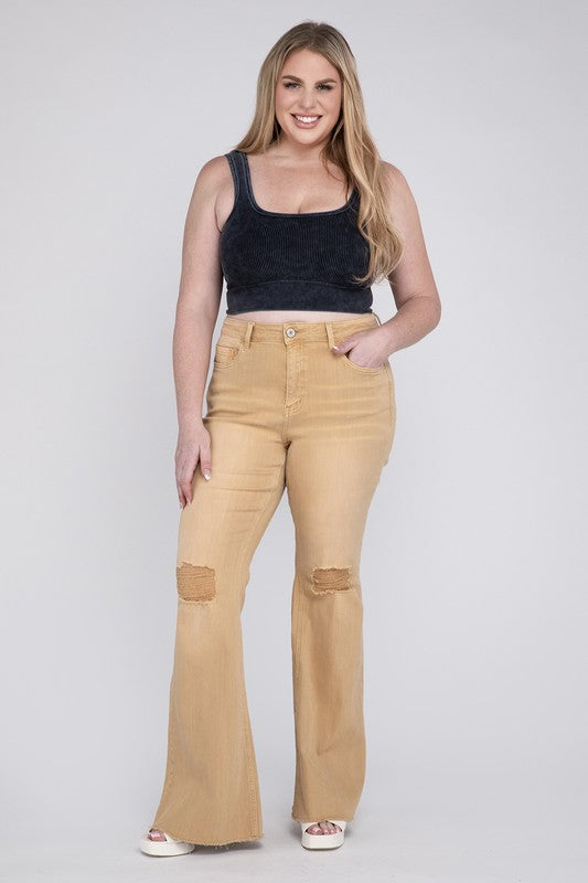 Plus Size High Rise Flare Jeans Flare Leg Jeans   