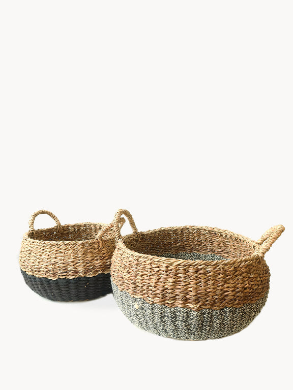 Ula Floor Basket - Black Basket with Handle   