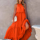 Ruffled Sleeveless Tiered Maxi Dress with Pockets  Orange-Red S 