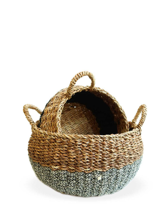 Ula Floor Basket - Black Basket with Handle   