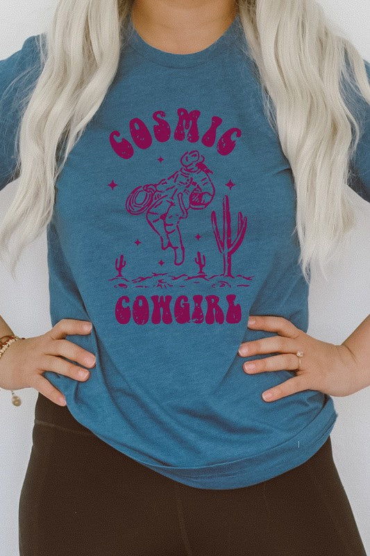 Cosmic Cowgirl Graphic Tee Womens Graphic T-shirt Heather Deep Teal S 