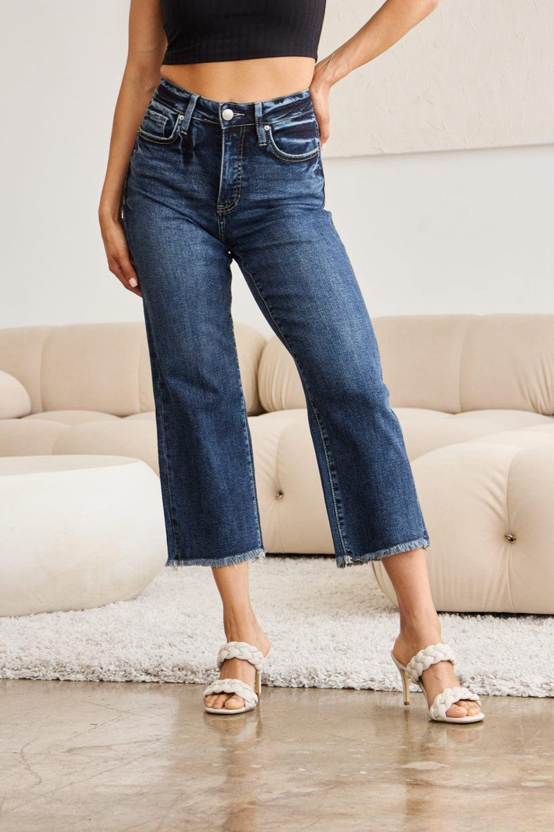 RFM Tummy Control High Waist Raw Hem Jeans - Three Mad Hatters Mercantile 
