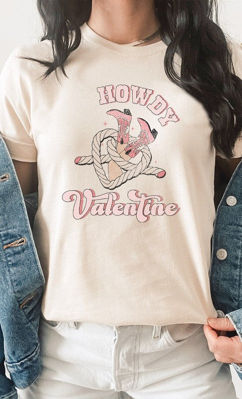 Howdy Valentine Cowboy Boots Graphic Tee T- Shirt Cream S 