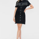 Bytos Embellished Button Down Short Sleeve Denim Dress