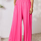 Double Take Full Size Smocked Wide Waistband Wide Leg Pants Womens Lounge Pants Hot Pink S 