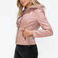 Snobbish Faux Leather Zip Up Drawstring Hooded Jacket Womens Jacket