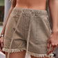 Drawstring Raw Hem Denim Shorts  Mocha S 