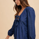 Annie Wear Tie Front Peplum Long Sleeve Denim Top