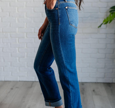 Campbell High Rise Center Seam Detail Straight Jeans