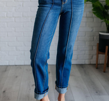 Campbell High Rise Center Seam Detail Straight Jeans