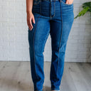 Campbell High Rise Center Seam Detail Straight Jeans