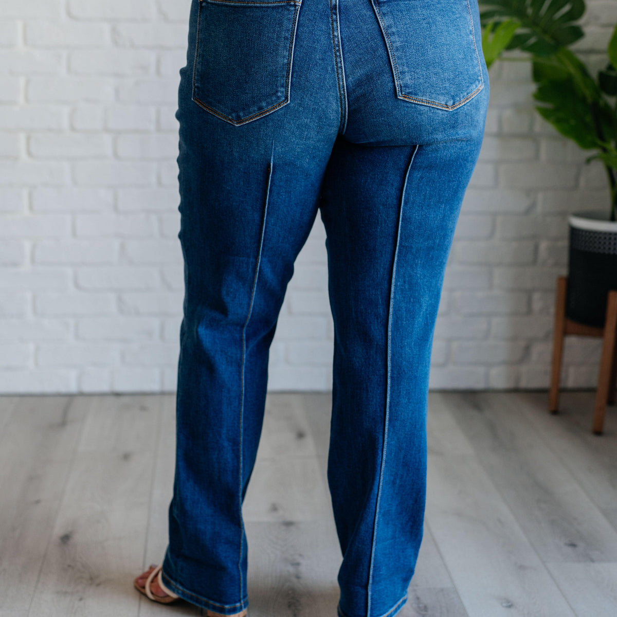 Campbell High Rise Center Seam Detail Straight Jeans - Three Mad Hatters Mercantile 