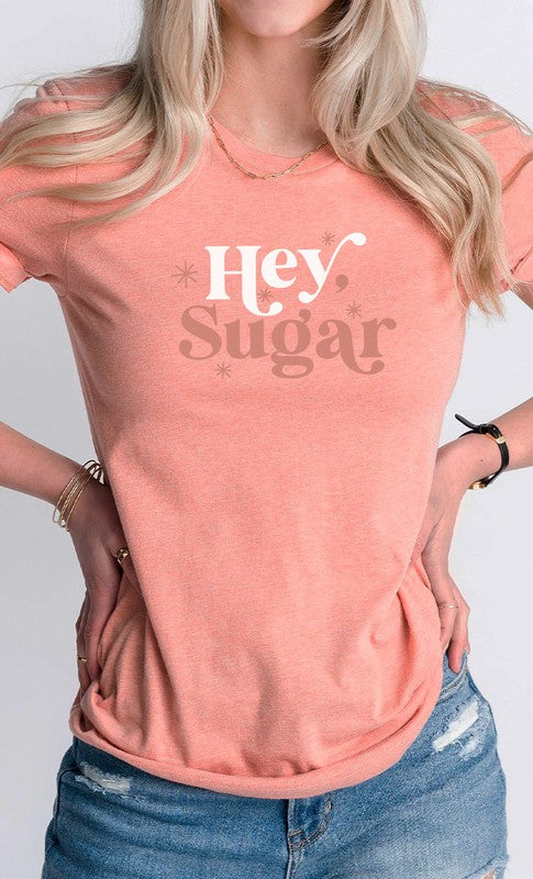 Hey Sugar Sparkle Valentines Day Graphic Tee T- Shirt Heather Sunset S 