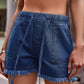 Drawstring Raw Hem Denim Shorts  Dark Blue S 