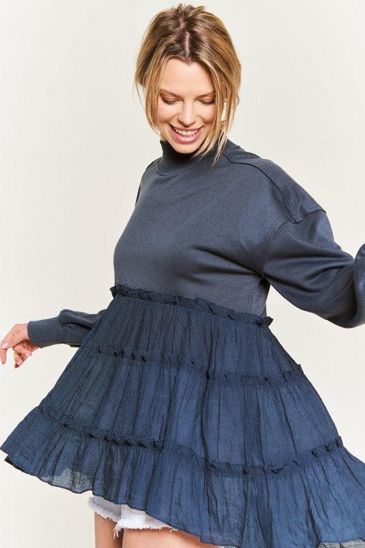 Cozy Chic- Mock Neck Tunic Knit Top - Three Mad Hatters Mercantile 