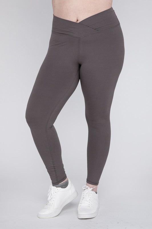 Plus V Waist Full Length Leggings  Smoky Grey 1X 