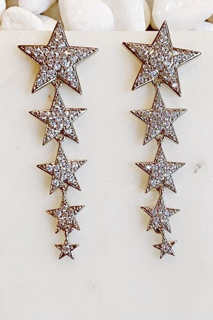 Five Star Dangle Down Earrings Star Earrings Silver OS 