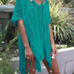 Cutout V-Neck Cover-Up with Tassel  Teal One Size 