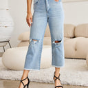 RFM Tummy Control High Waist Raw Hem Distressed Jeans