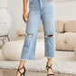 RFM Tummy Control High Waist Raw Hem Distressed Jeans Denim   