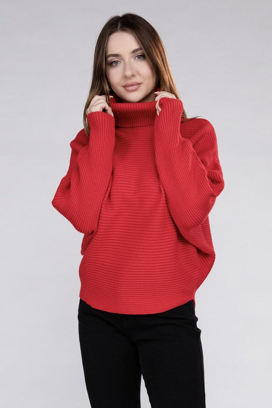 Viscose Dolman Sleeve Turtleneck Sweater Long Sleeve Blouse   