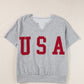 USA Notched Short Sleeve T-Shirt Womens Tops   