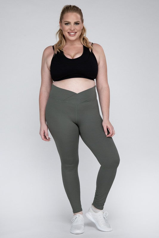 Plus Size V Waist Full Length Leggings Leggings   