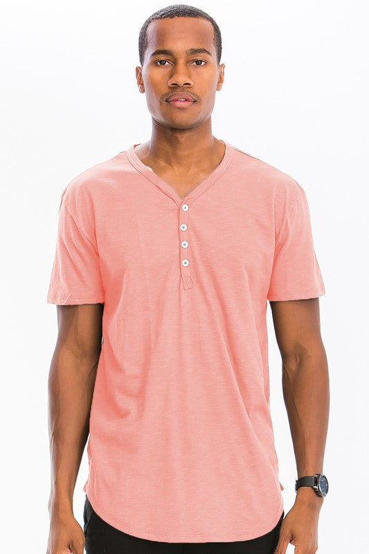 SHORT SLEEVE 4 BUTTON HENLEY SHIRT Mens Henley Shirt Pink S 