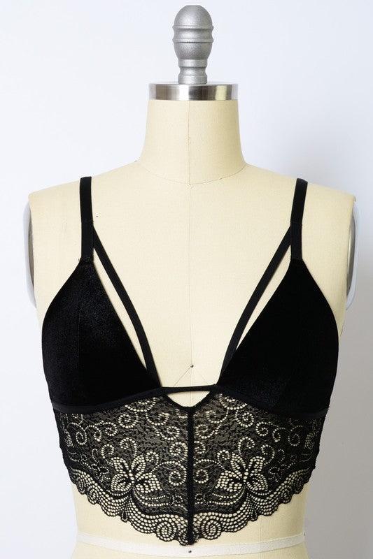 Velvet longline Lace Bralette - Three Mad Hatters Mercantile 
