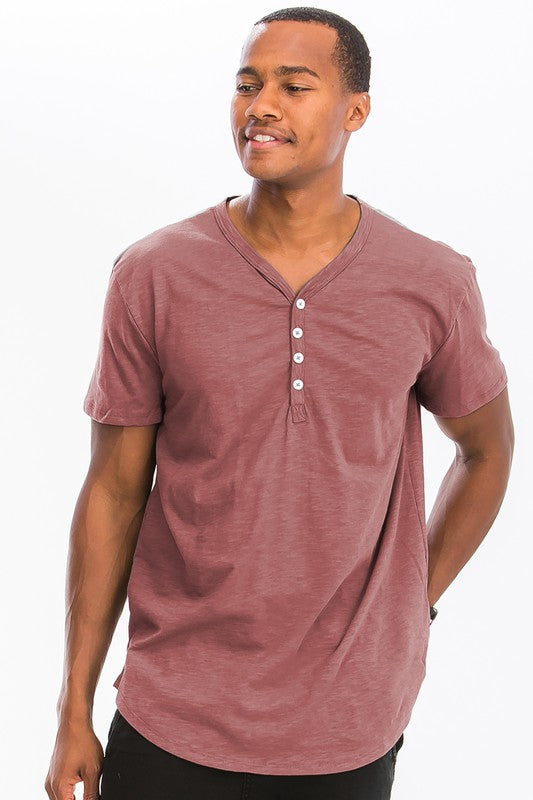 SHORT SLEEVE 4 BUTTON HENLEY SHIRT Mens Henley Shirt ROSE S 