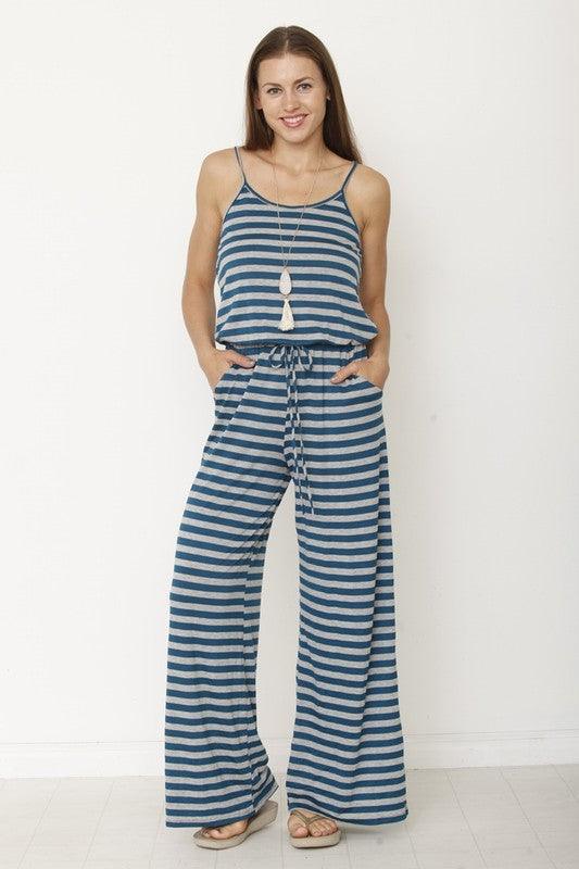 stripe jumpsuit - Three Mad Hatters Mercantile 
