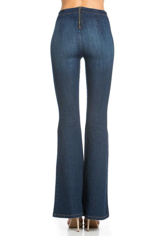 Be Bold Zipper Back Flare Jeans - Three Mad Hatters Mercantile 