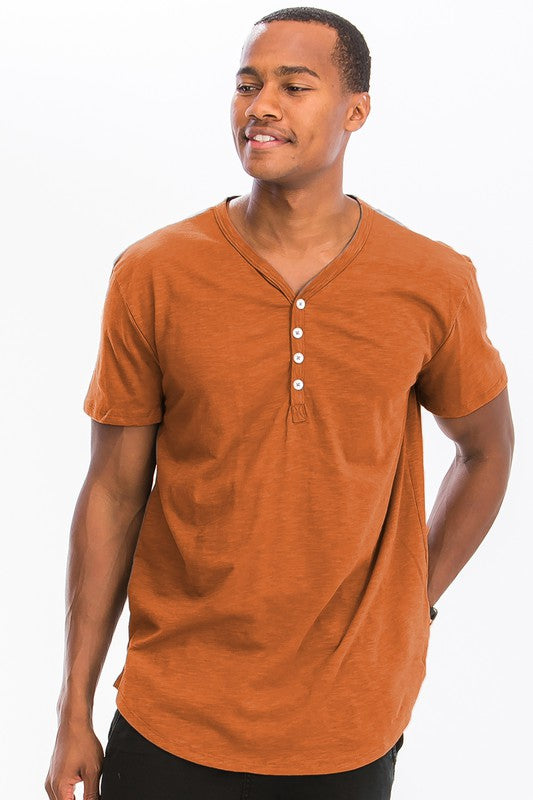 SHORT SLEEVE 4 BUTTON HENLEY SHIRT Mens Henley Shirt ORANGE S 