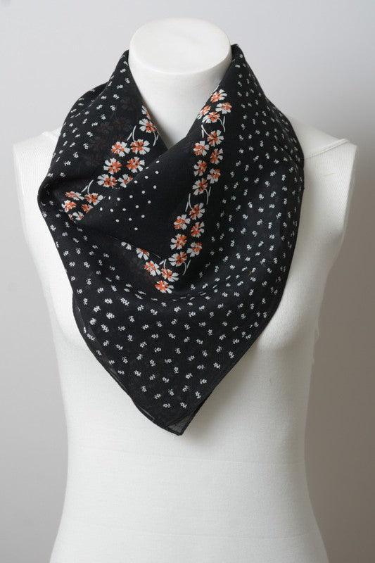 Dot and Floral Border Bandana Scarf - Three Mad Hatters Mercantile 