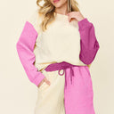 Double Take Contrast Drop Shoulder Top and Shorts Set