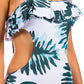 OPEN SIDED ONE PIECE BATHING SUIT WITH RUFFLED SHO  Green S 