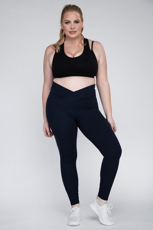 Plus Size V Waist Full Length Leggings Leggings   