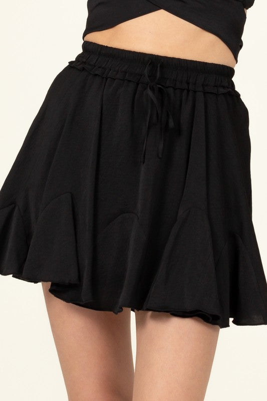 Not Your Girl Drawstring Ruffled Mini Skirt Mini Skirt BLACK S 