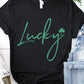 Retro Lucky Graphic Tee Womens Graphic T-shirt Heather Black S 