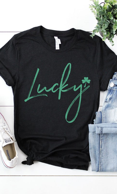 Retro Lucky Graphic Tee Womens Graphic T-shirt Heather Black S 