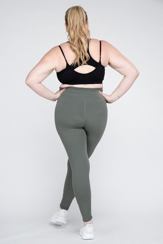 Plus Size V Waist Full Length Leggings Leggings   