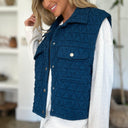 Double Take Pocketed Texture Snap Down Vest