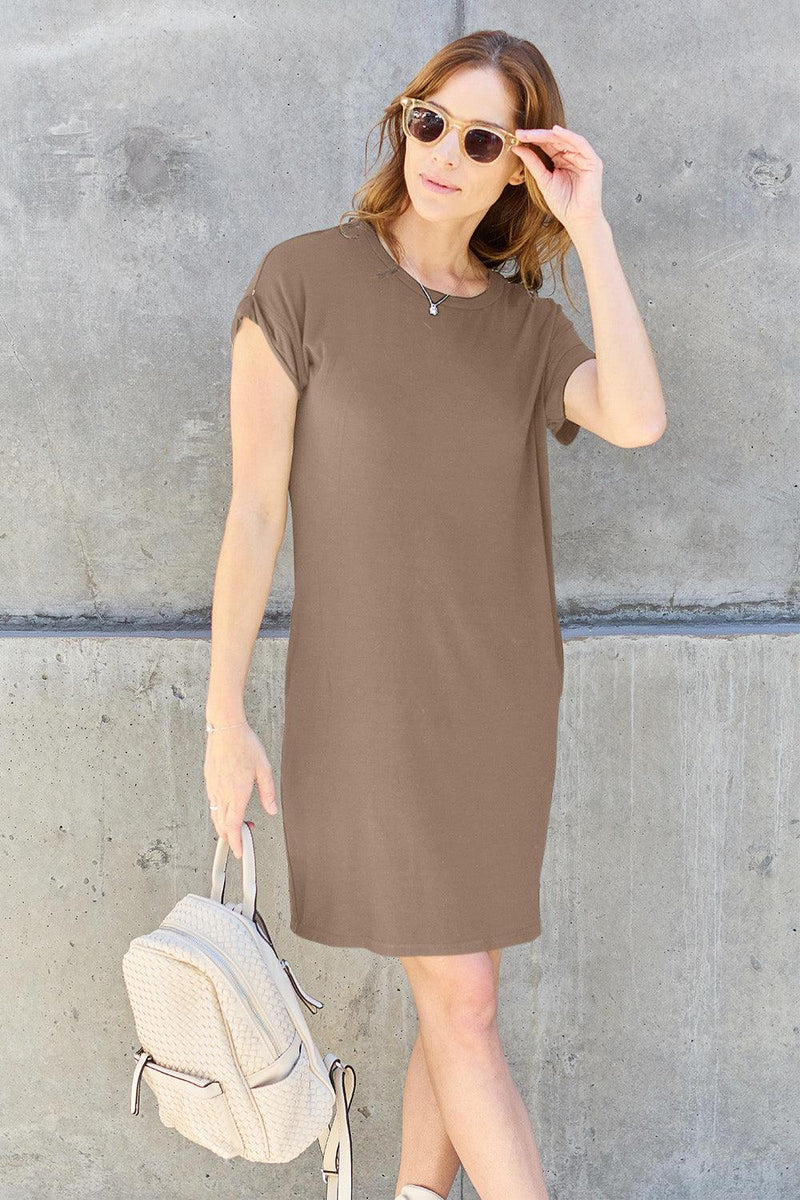 Basic Bae Full Size Round Neck Short Sleeve Dress with Pockets - Three Mad Hatters Mercantile 