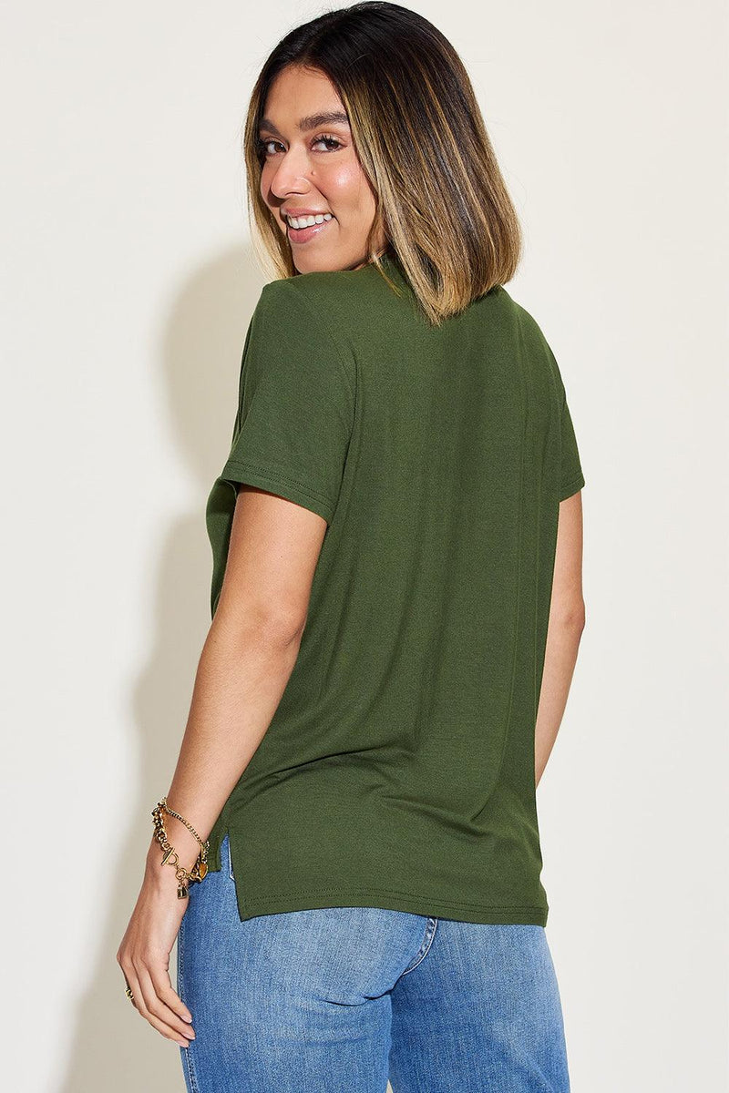 Basic Bae Full Size V-Neck High-Low T-Shirt - Three Mad Hatters Mercantile 