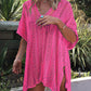 Cutout V-Neck Cover-Up with Tassel  Hot Pink One Size 