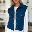 Double Take Pocketed Texture Snap Down Vest