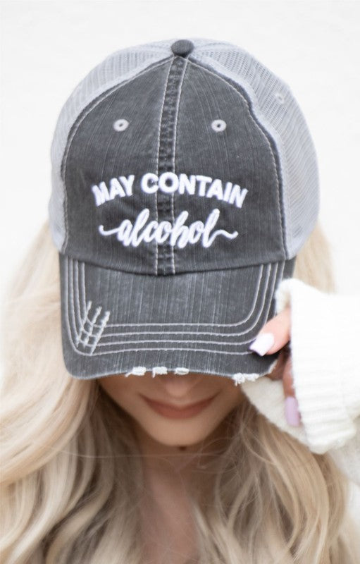 May Contain Alcohol Embroidered Trucker Hat Cap   