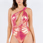 ONE PIECE METALLIC SINGLE SHOULDER SWIMSUIT    